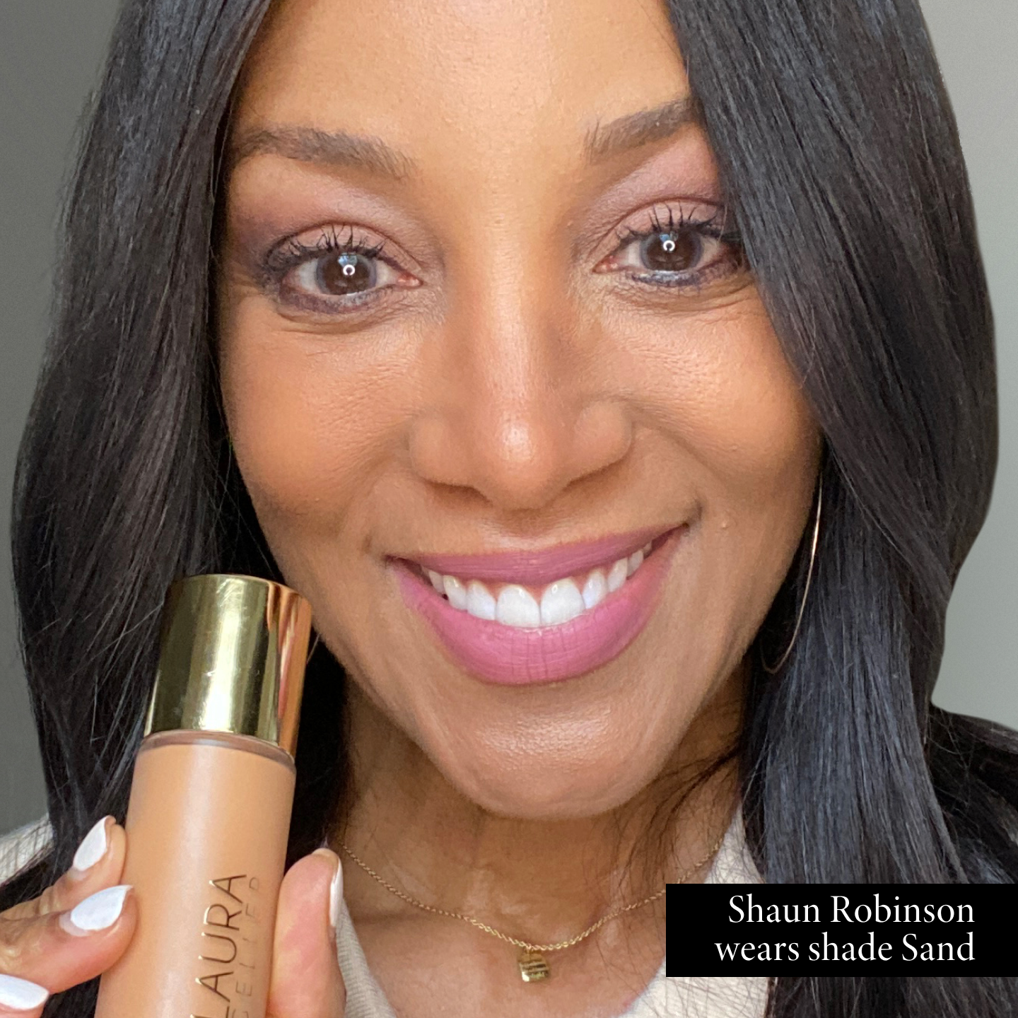 Shaun Robinson wears shade Sand