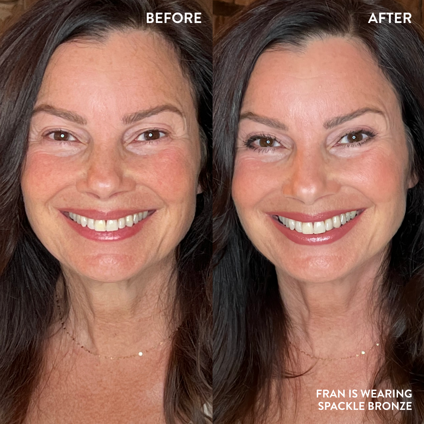 Fran Drescher before and after applying spackle bronze