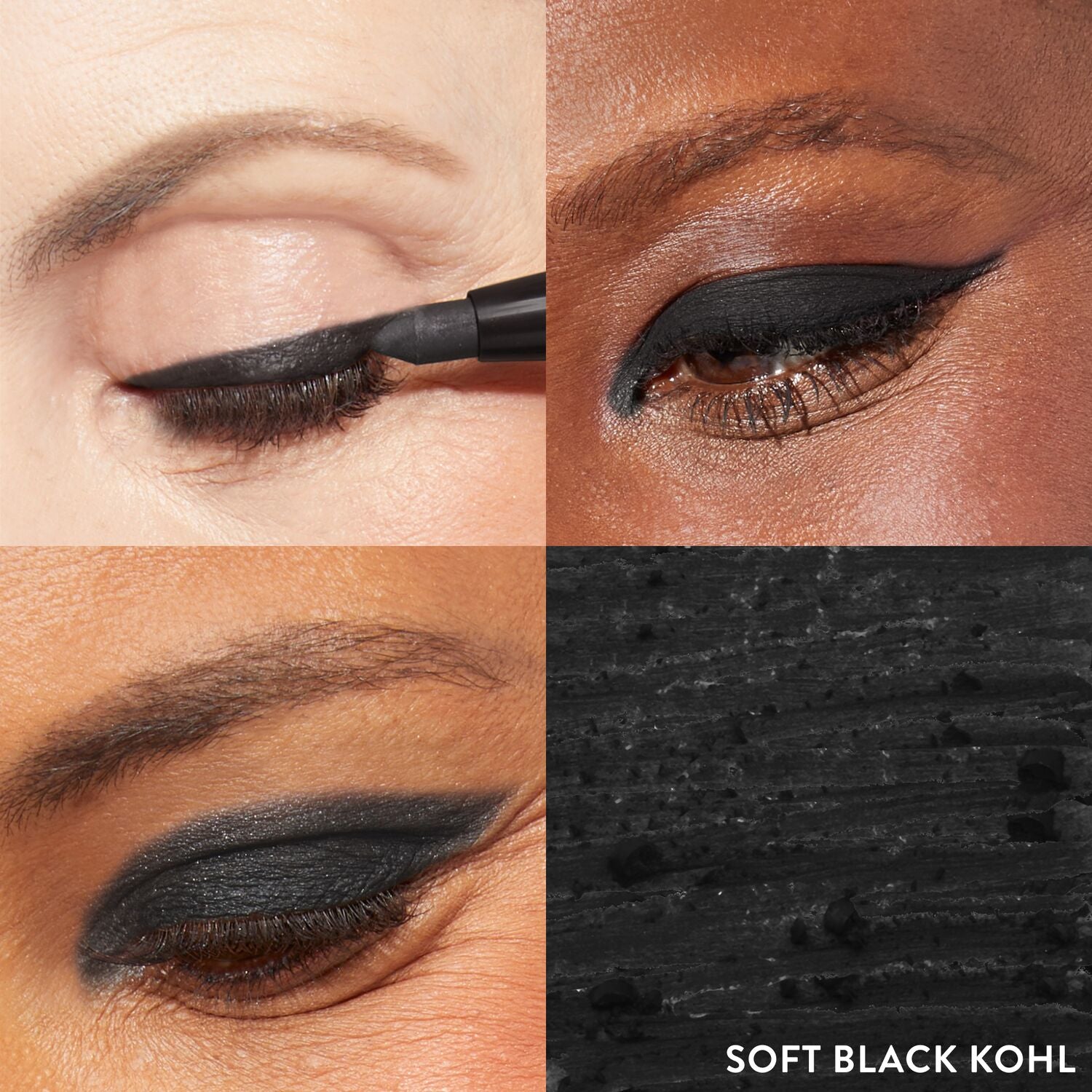 Kajal Longwear Eyeliner 3 model grid in Soft Black Kohl