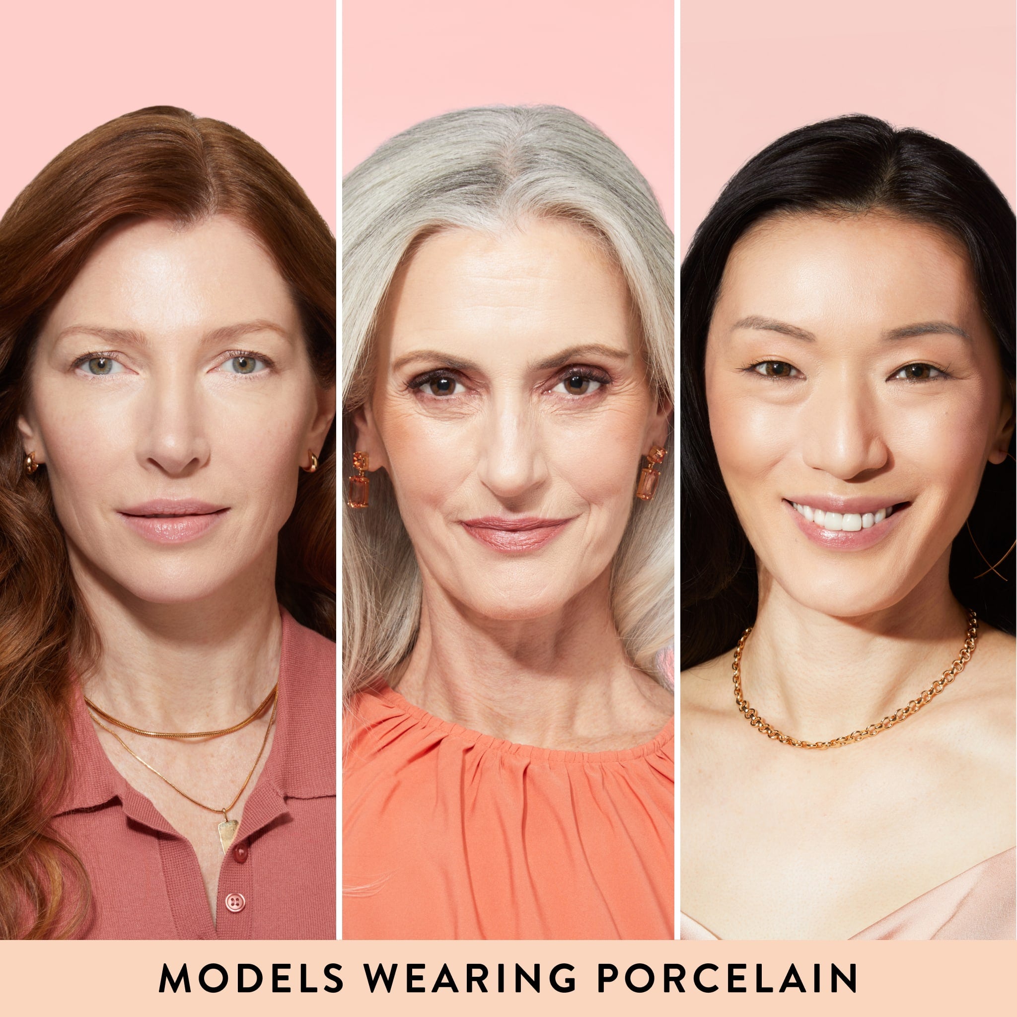 Baked Balance-n-Glow Color Illuminating Foundation 3 model grid in Porcelain