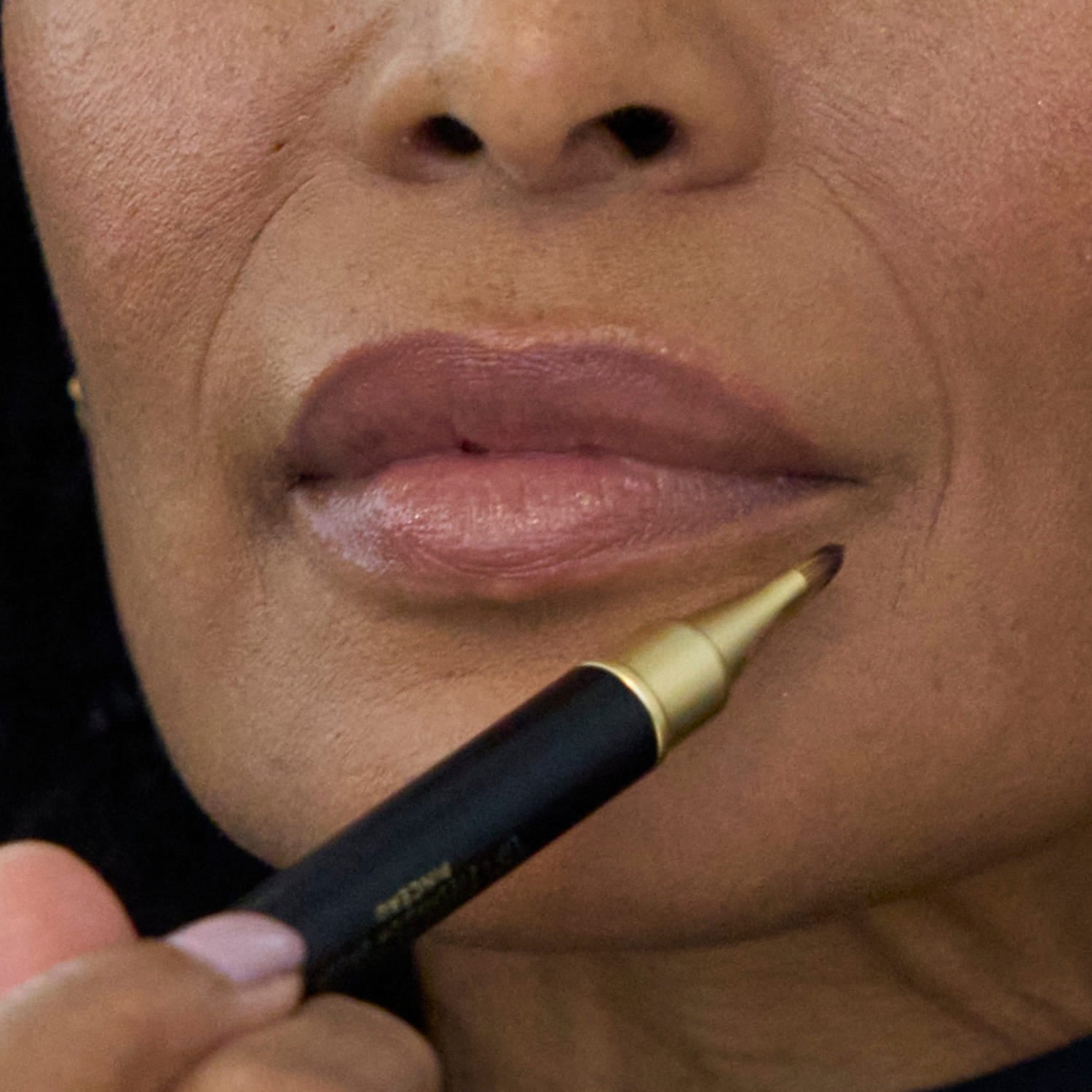 Dual-Ended Retractable Lip + Eyeshadow Brush - Model macro application lip