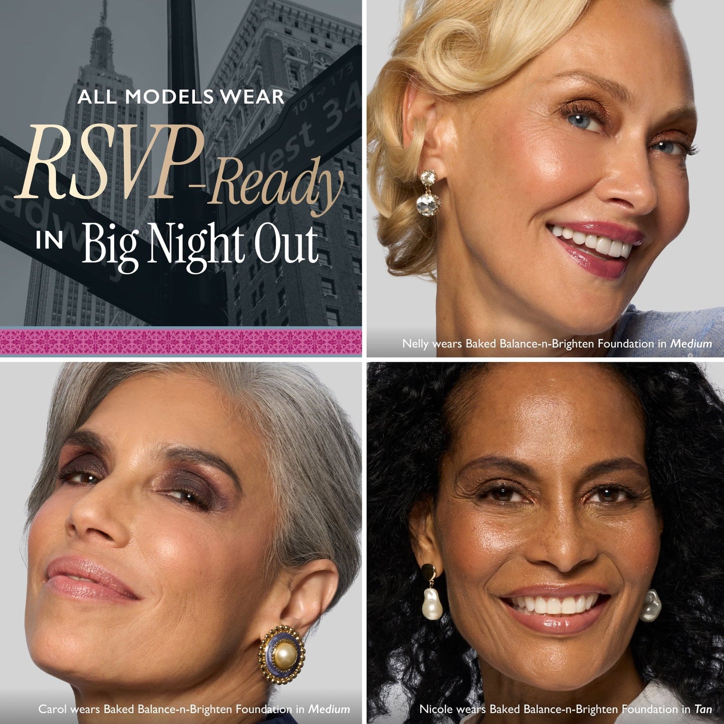 RSVP Ready Big Night Out Full Face Palette model grid 3 skin tones