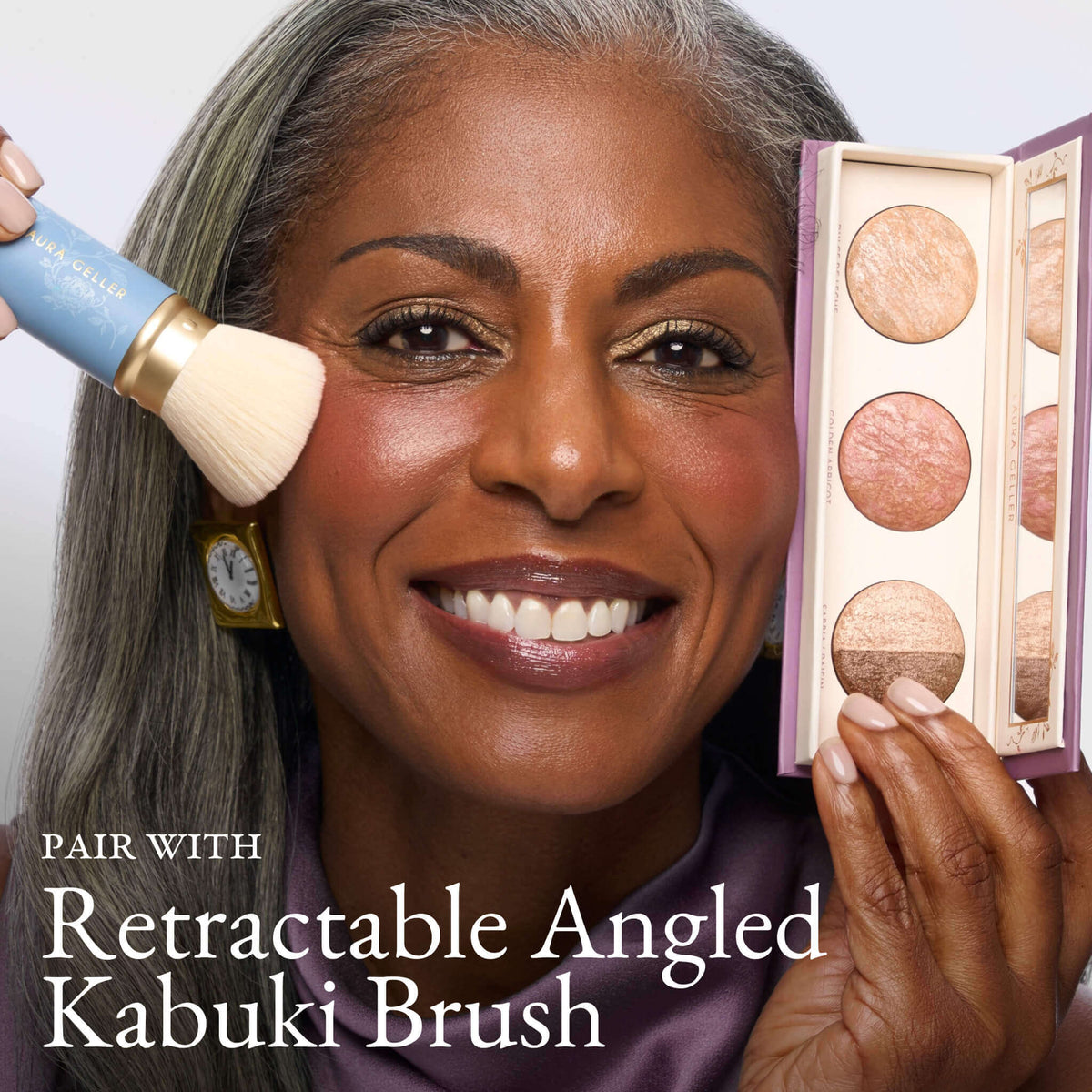 Geller's Greatest Baked Face & Eye Palette: Magic Moment pairs well with retractable angled kabuki brush