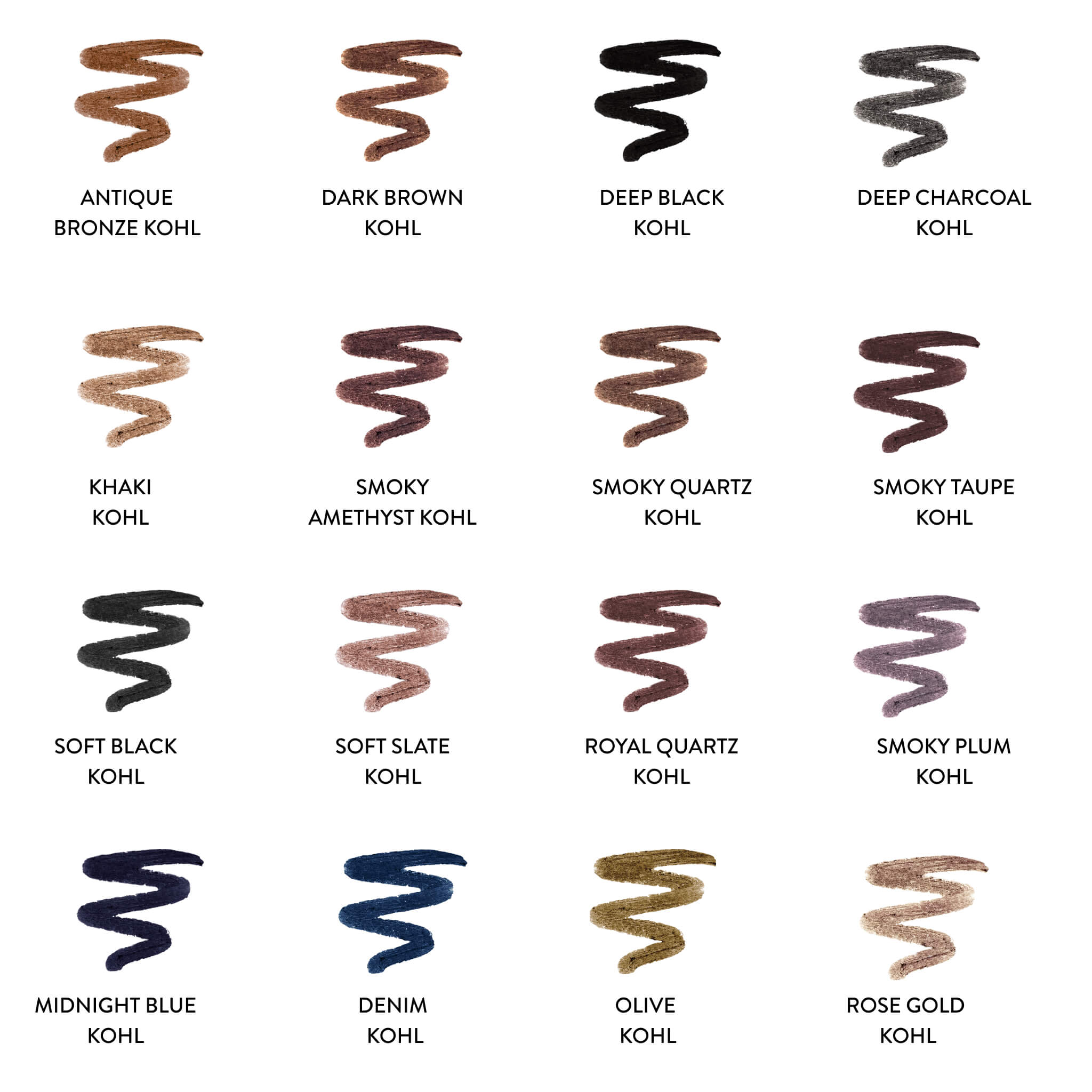 Kajal Longwear Eyeliner shade chart
