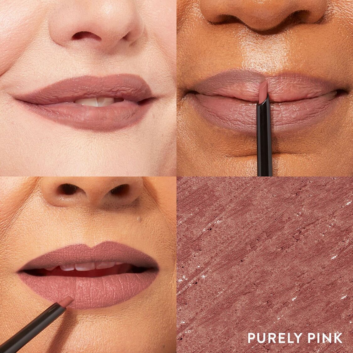 Laura Geller Modern Classic Lip Liner 3 model grid in shade Purely Pink