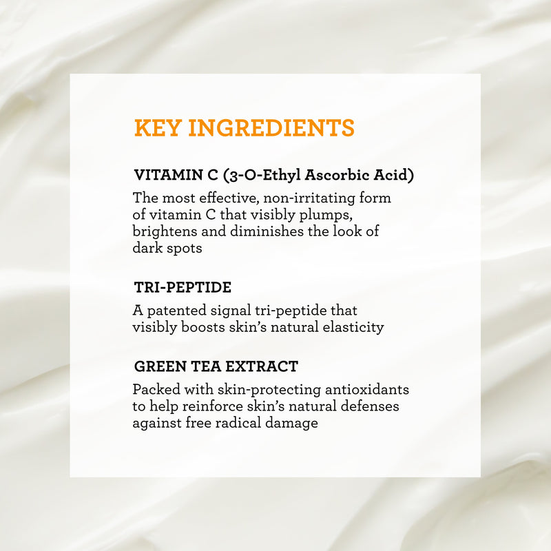 Bliss x LG Bright Idea Brightening Vitamin C Moisturizer key ingredients include Vitamin C, Tri-Peptide, and Green Tea Extract