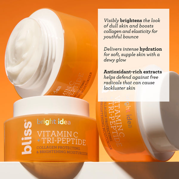 Bliss x LG Bright Idea Brightening Vitamin C Moisturizer visibly brightens the look of dull skin and boosts collagen and elasticity for a youthful bounce
