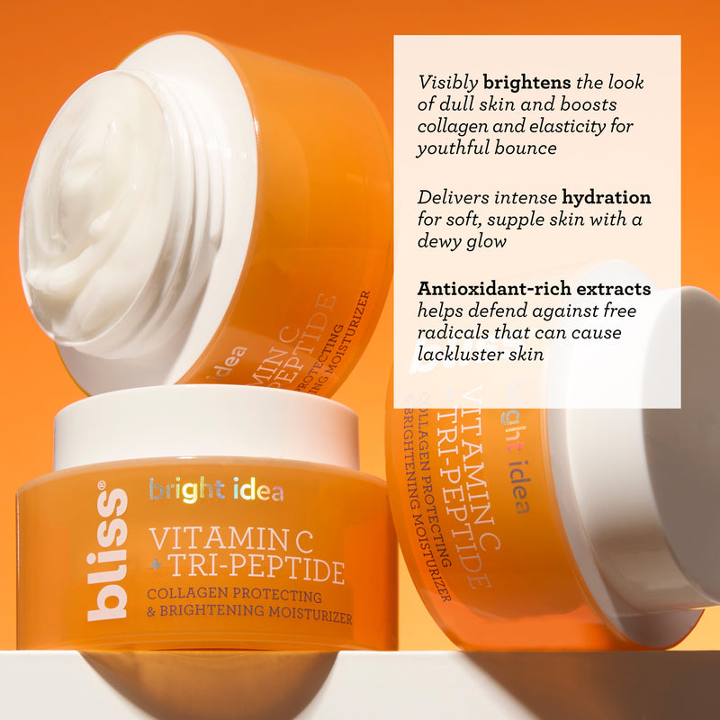 Bliss x LG Bright Idea Brightening Vitamin C Moisturizer visibly brightens the look of dull skin and boosts collagen and elasticity for a youthful bounce