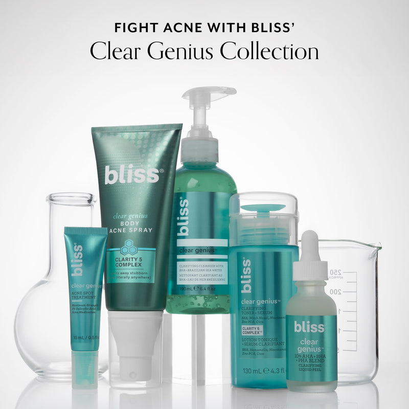 Bliss x LG Clear Genius Pore-Clearing Peel product callout Clear Genius collection 