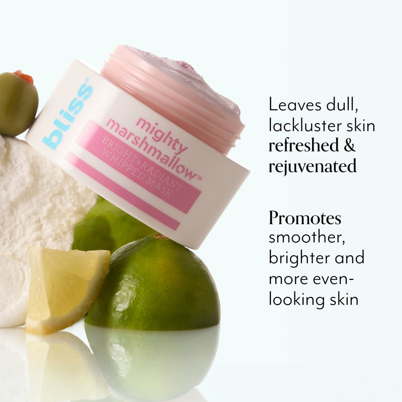Bliss x LG Mighty Marshmallow Mask product benefits refreshed and rejuvenated