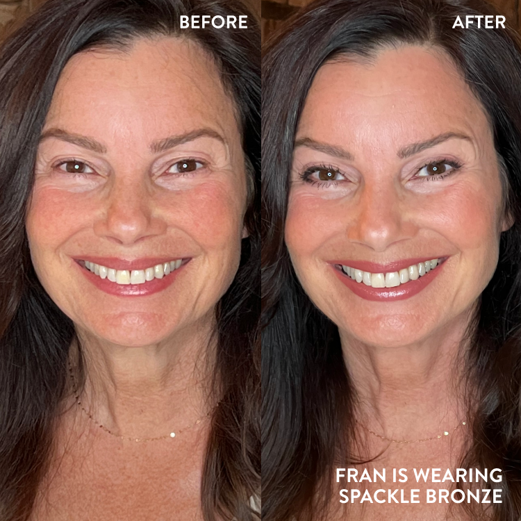 Fran Drescher before and after applying spackle bronze