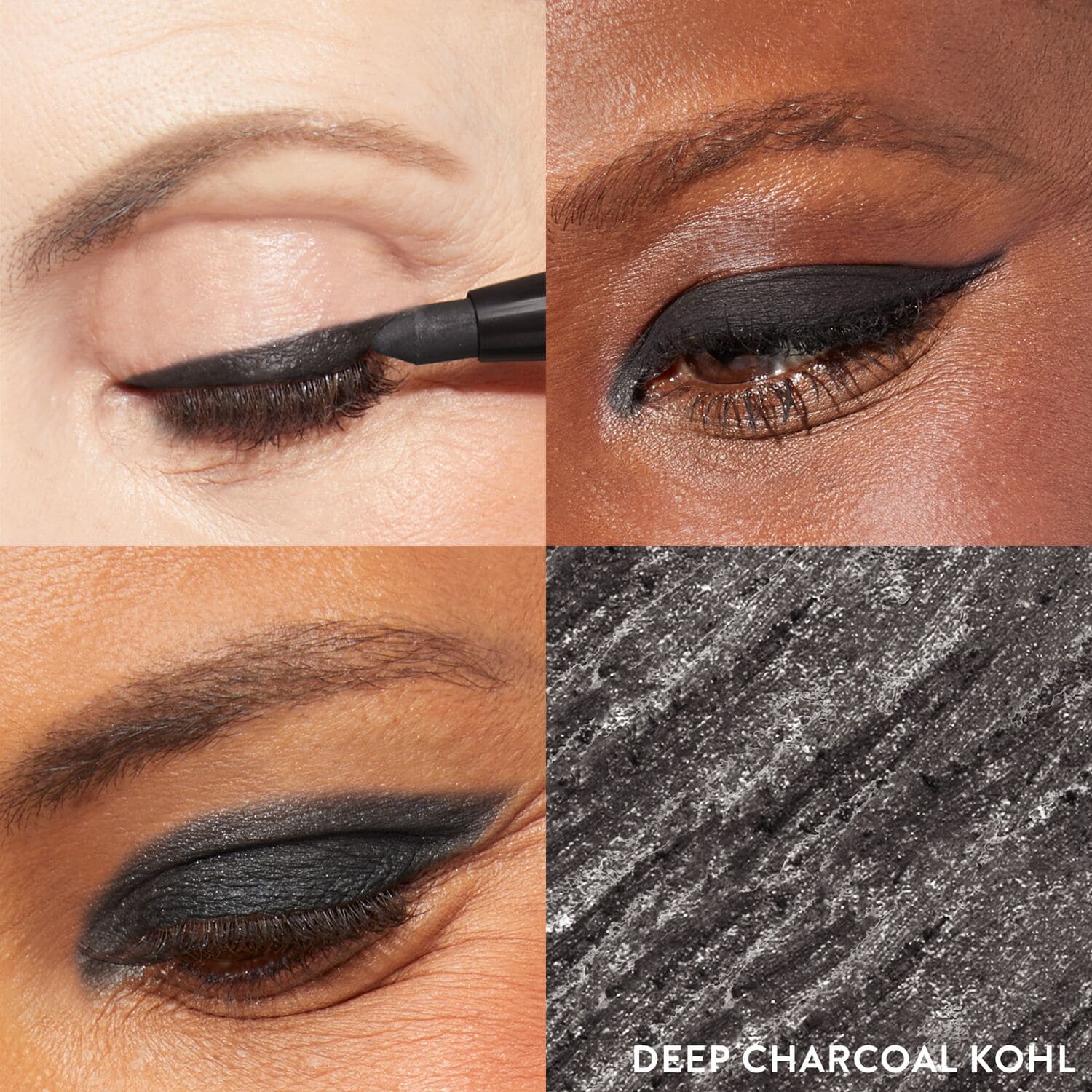Kajal Longwear Eyeliner 3 model grid in Deep Charcoal Kohl 