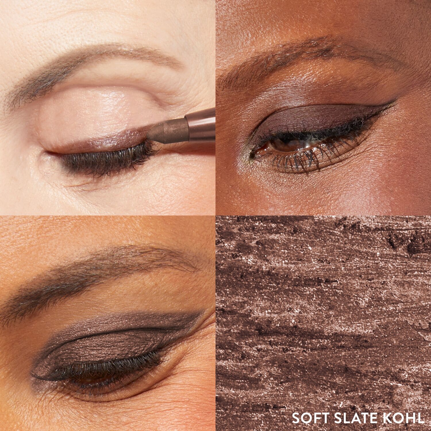 Kajal Longwear Eyeliner 3 model grid in Soft Slate Kohl