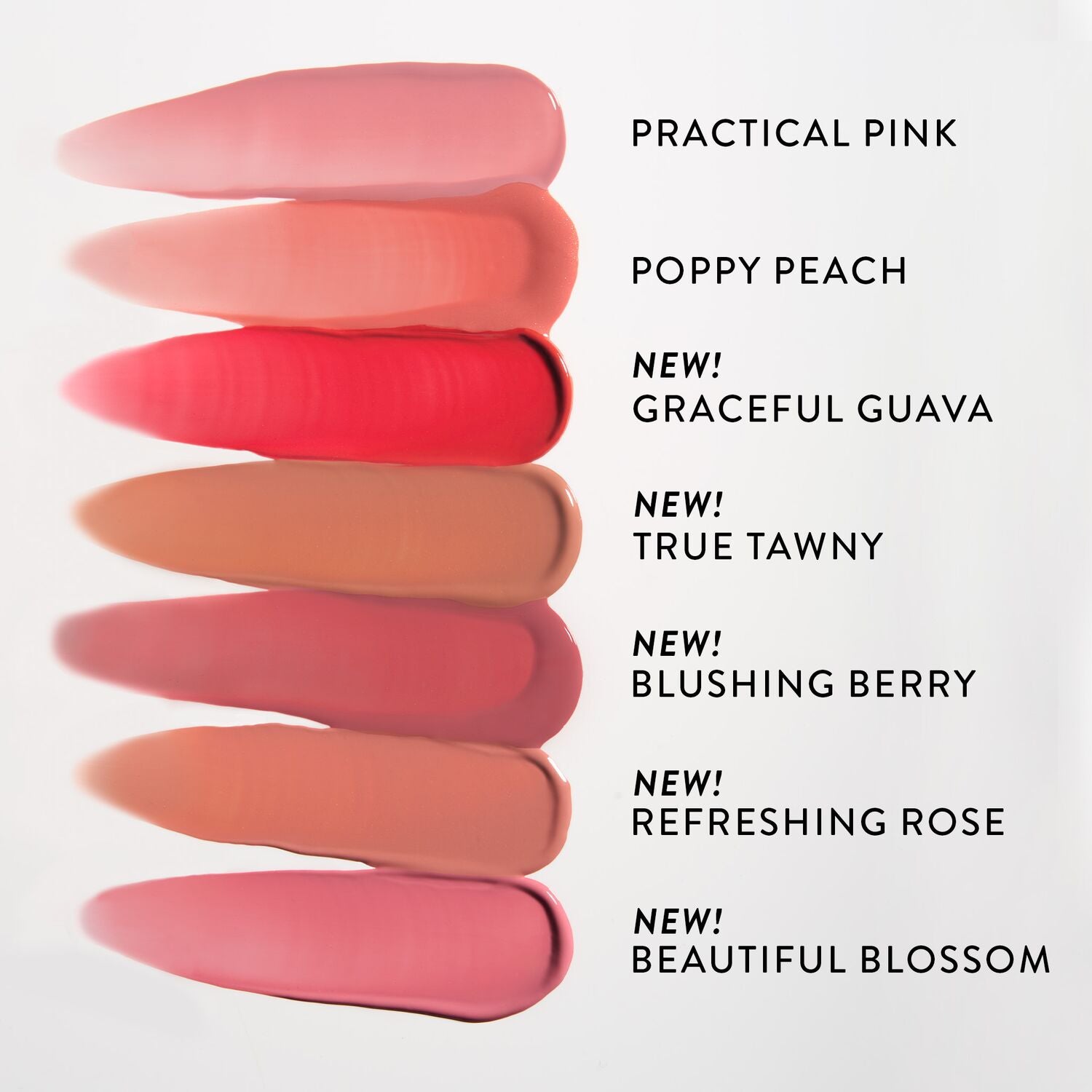 Serum Blush Cheek Tint Duo shade chart with textures 