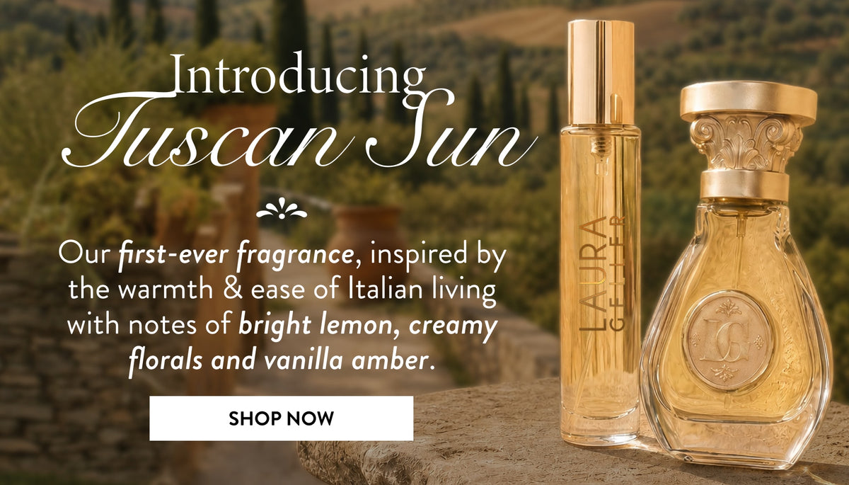 Introducing Tuscan Sun - our first ever fragrance, inspired by the warmth and ease of Italian living with notes of bright lemon, creamy florals and vanilla amber
