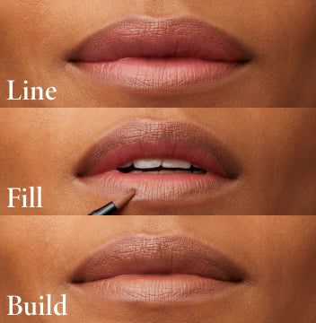 Lasting Love Longwear Lip Color step by step images: lip, fill, build 