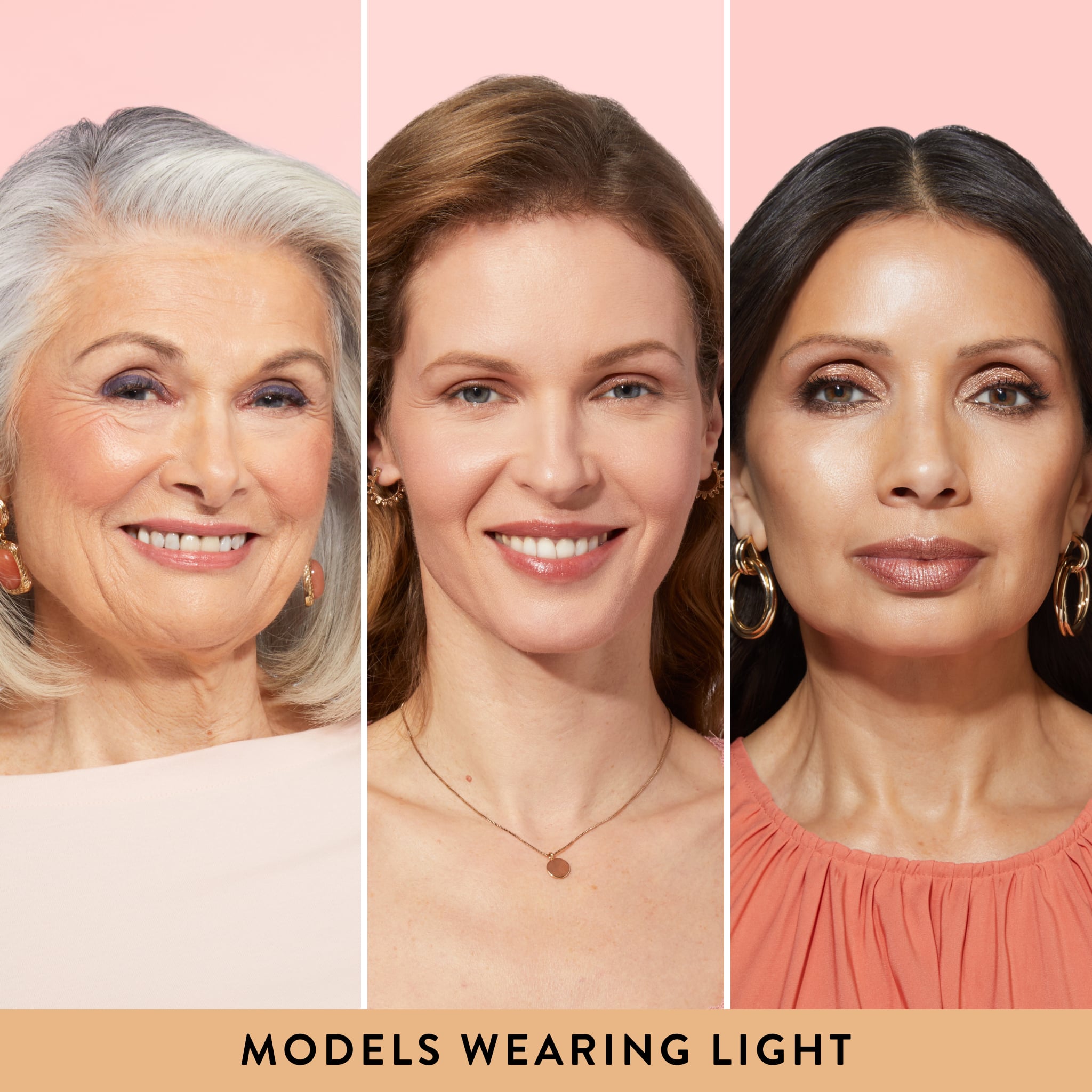 Baked Balance-n-Glow Color Illuminating Foundation 3 model grid in shade Light 