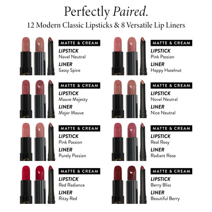 Modern Classic Waterproof Lip Liner perfectly paired chart