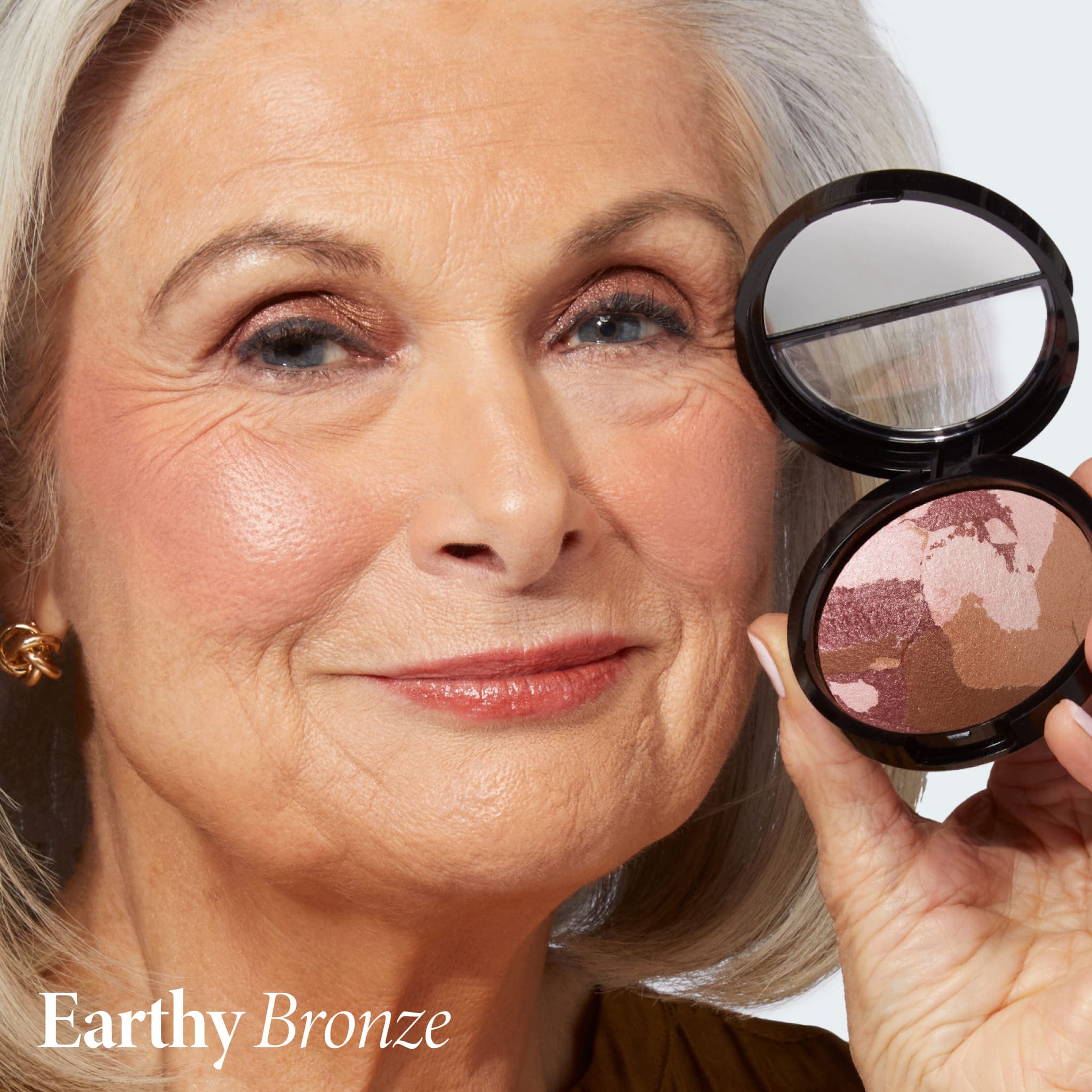 Baked Blush-n-Bronze Marbleized 2-in-1 model wearing Earthy Bronze