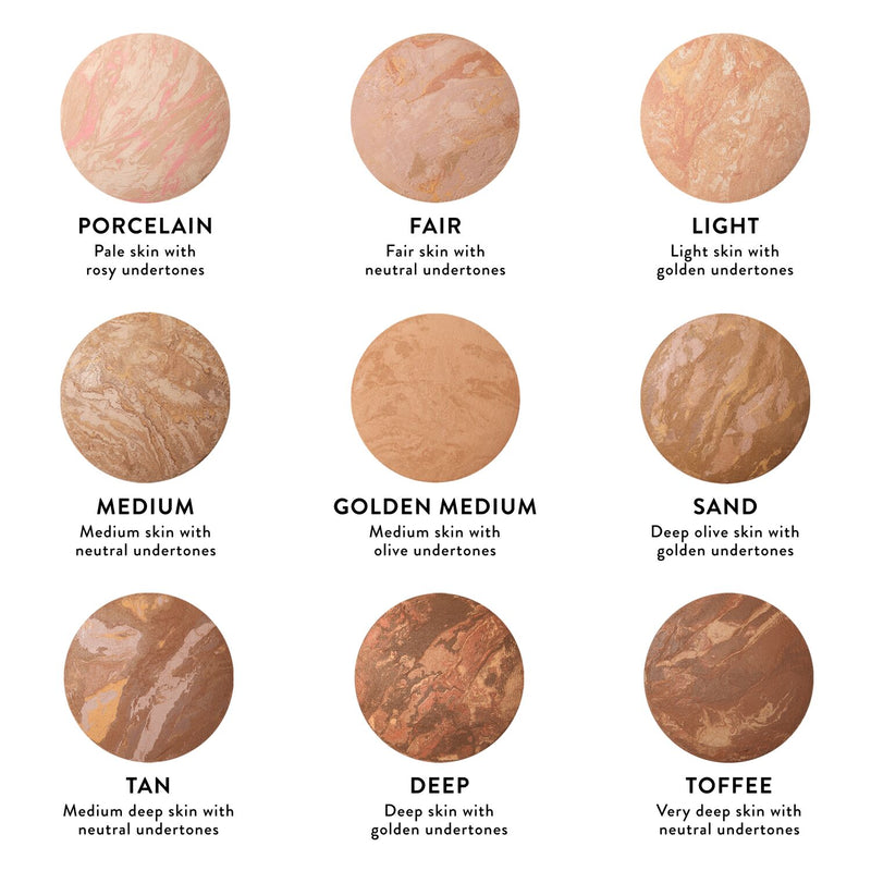 Laura Geller Baked Balance-n-Brighten Color Correcting Foundation texture images in Porcelain, Fair, Light, Medium, Golden Medium, Sand, Tan, Deep, Toffee