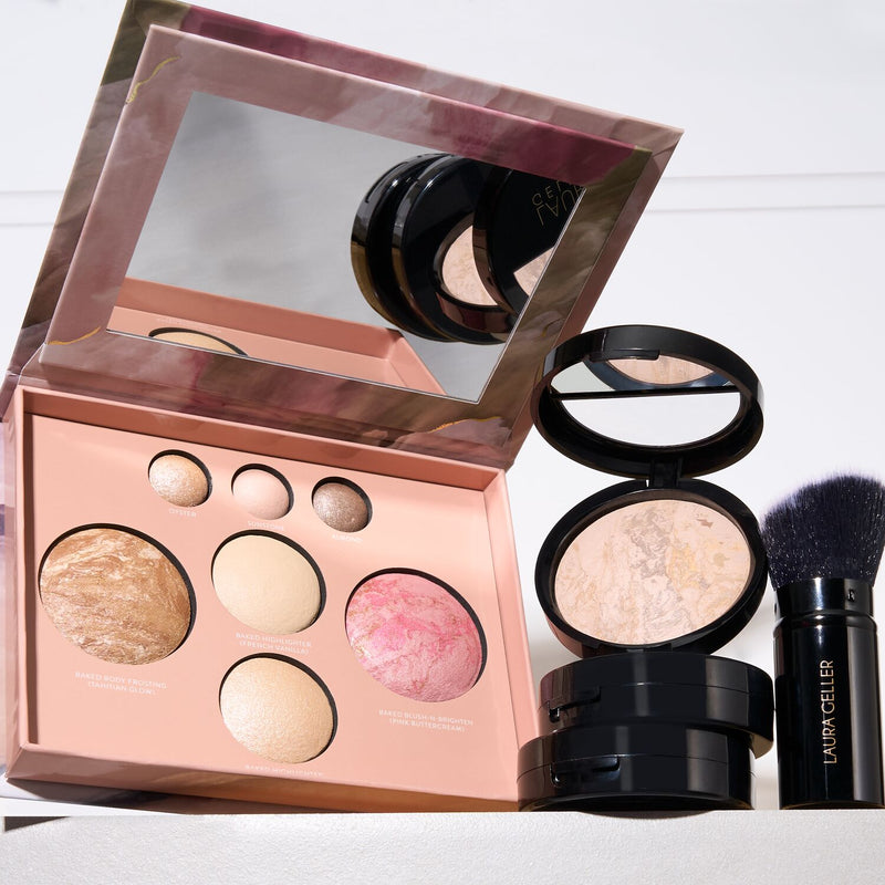 Laura Geller Baked Starter Kit (3 PC) includes Best of the Best Palette, Baked Balance-n-Brighten & Kabuki Brush