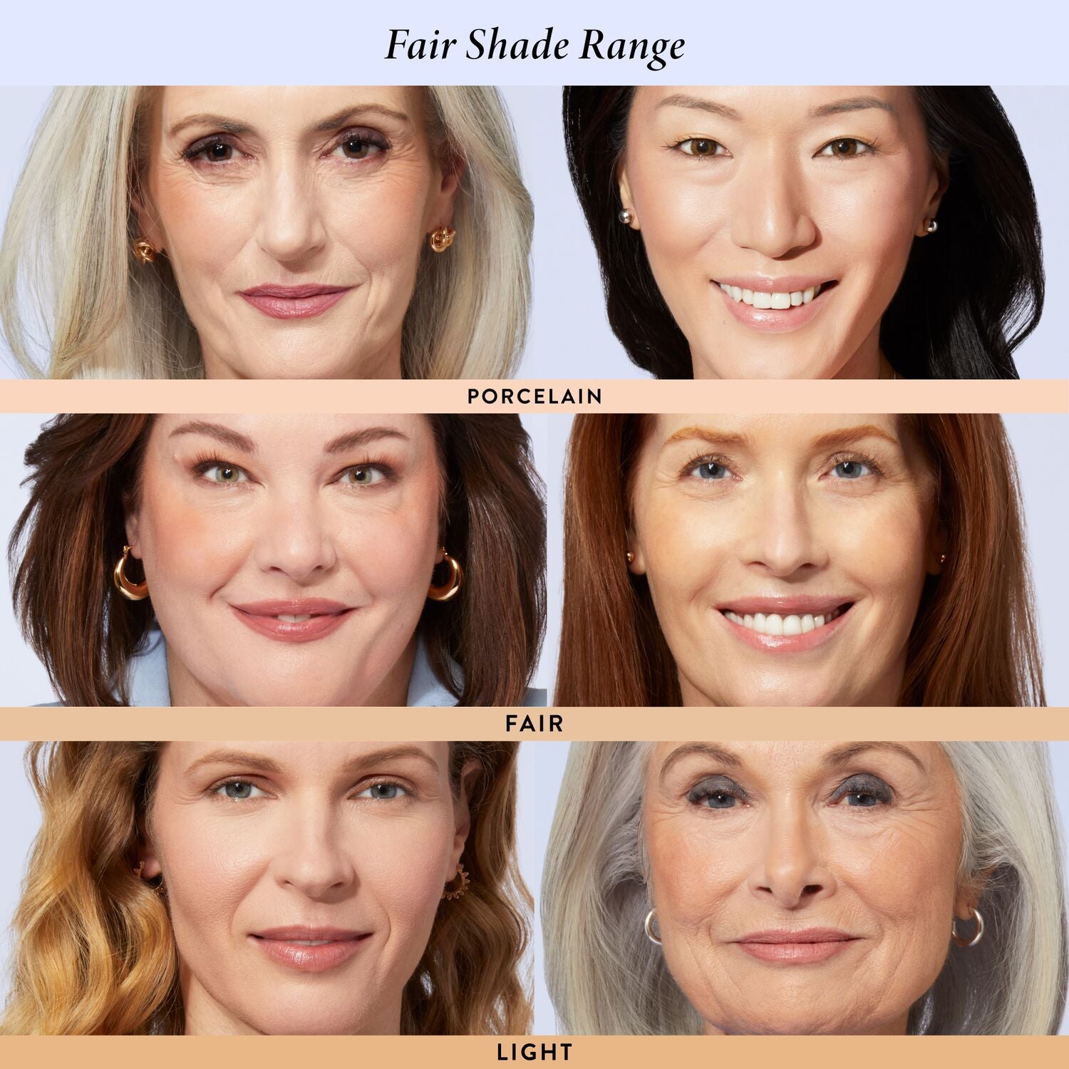 Baked Balance-n-Brighten Foundation Discovery Kit model grid in fair shade range