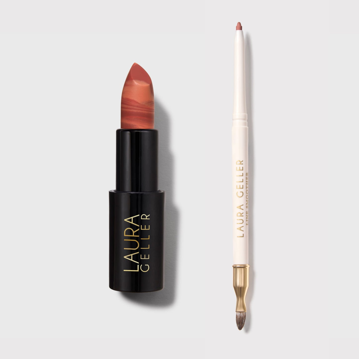 Italian Marble Lipstick + Line Smoother Lip Liner soldier in Peach Bellini & Natural