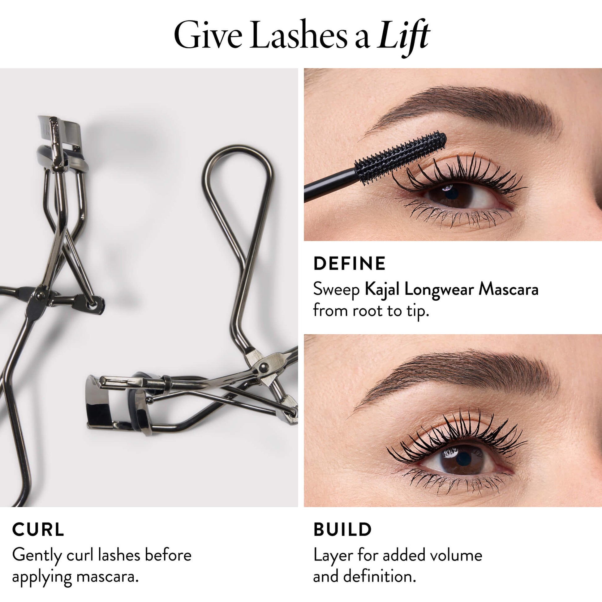 Kajal Mascara & Eyelash Curler Soldier how to apply