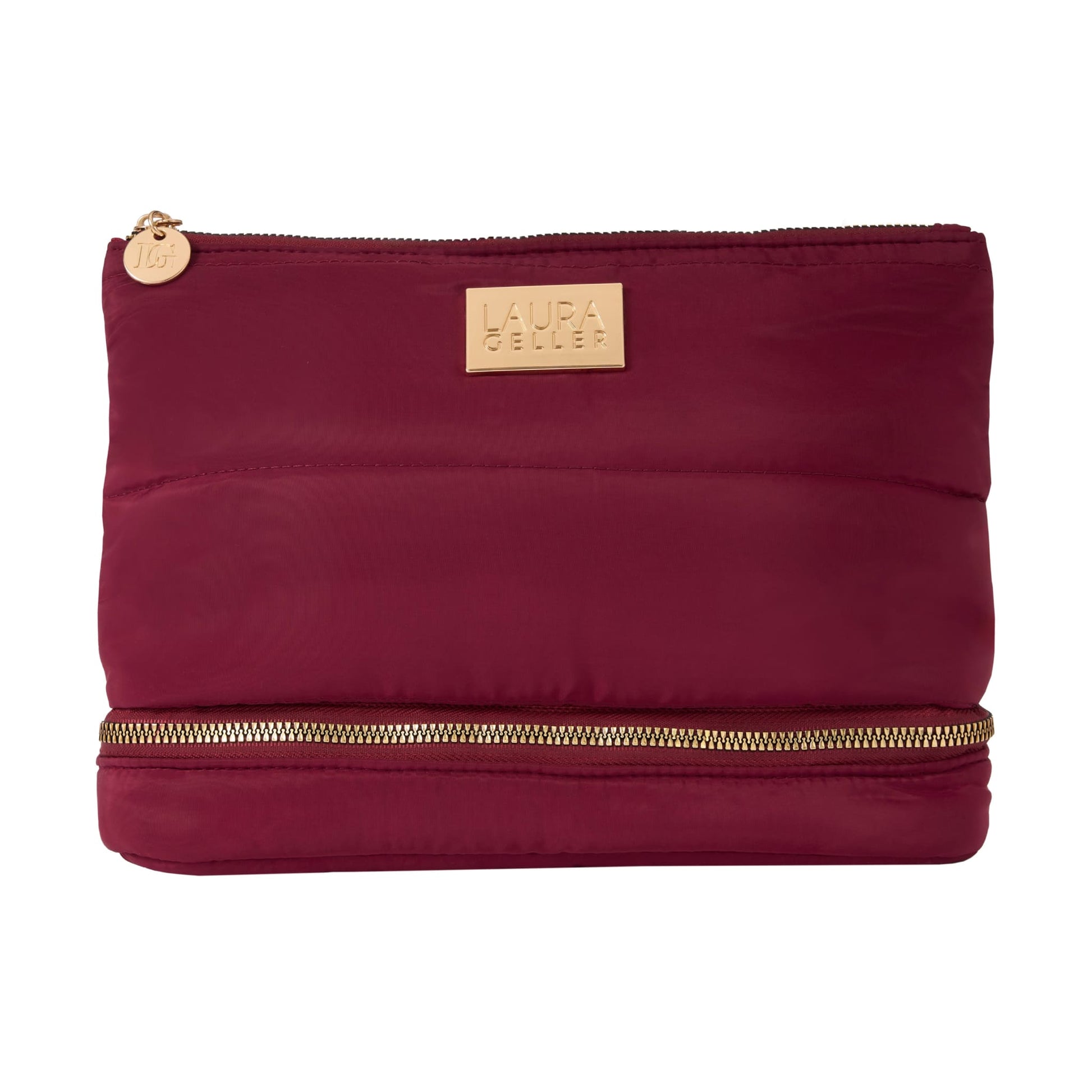 Quilted Makeup Bag with Brush Case, Burgundy soldier 
