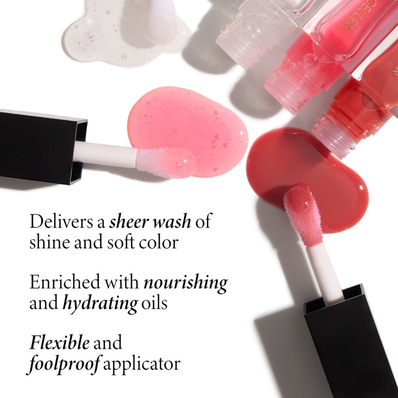 Fine Shine Glossy Lip Oil product benefits and lifestyle shot
