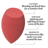 Full Face Blending Sponge product benefits include flat edge, wide base, and pointed tip