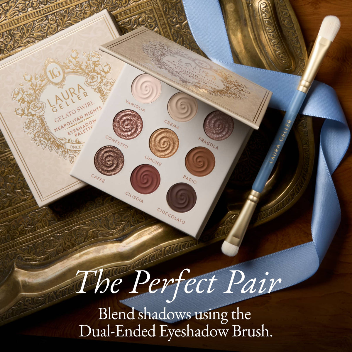 Gelato Swirl Eyeshadow Palette - Neapolitan Nights pairs well with the dual-ended eyeshadow brush 