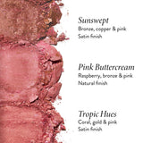 Laura Geller Geller's Greatest Baked Blush Crush Trio colors include: Sunswept, Pink Buttercream and Tropic Hues
