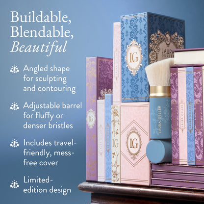 Limited Edition Retractable Angled Kabuki Brush buildable, blendable, beautiful product benefits 