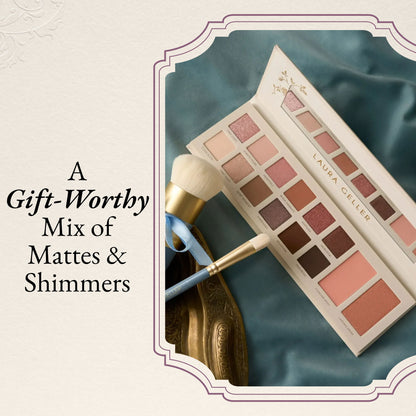 Laura's Essentials Effortless Ever After 12 Multi-Finish Eyeshadows, 1 Highlighter, 1 Blush a gift worthy mix of mattes and shimmers