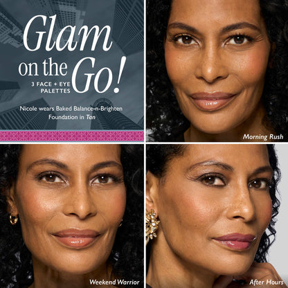 Glam on the Go Face + Eye Palette model grid in tan