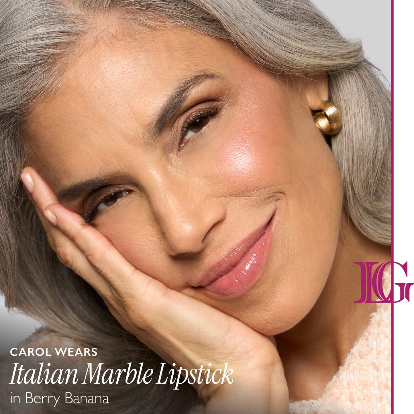 Italian Marble Lipstick Duo full face model in berry banana