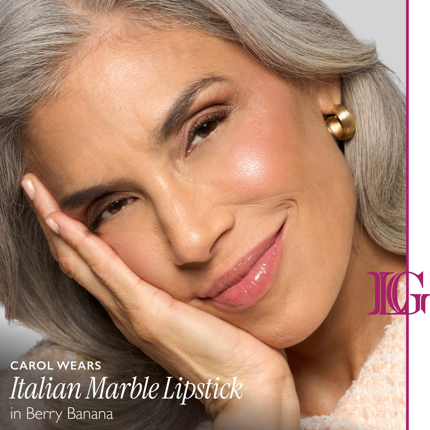 Italian Marble Lipstick Duo full face model in berry banana