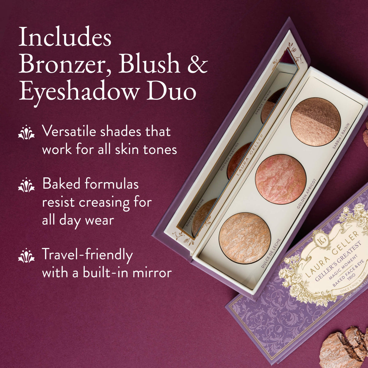 Geller's Greatest Baked Face & Eye Palette: Magic Moment includes bronzer, blush & eyeshadow duo
