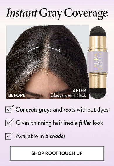 Root Touch Up instant gray coverage - conceals grays and roots without dyes, gives thinning hairlines a fuller look, available in 5 shades 