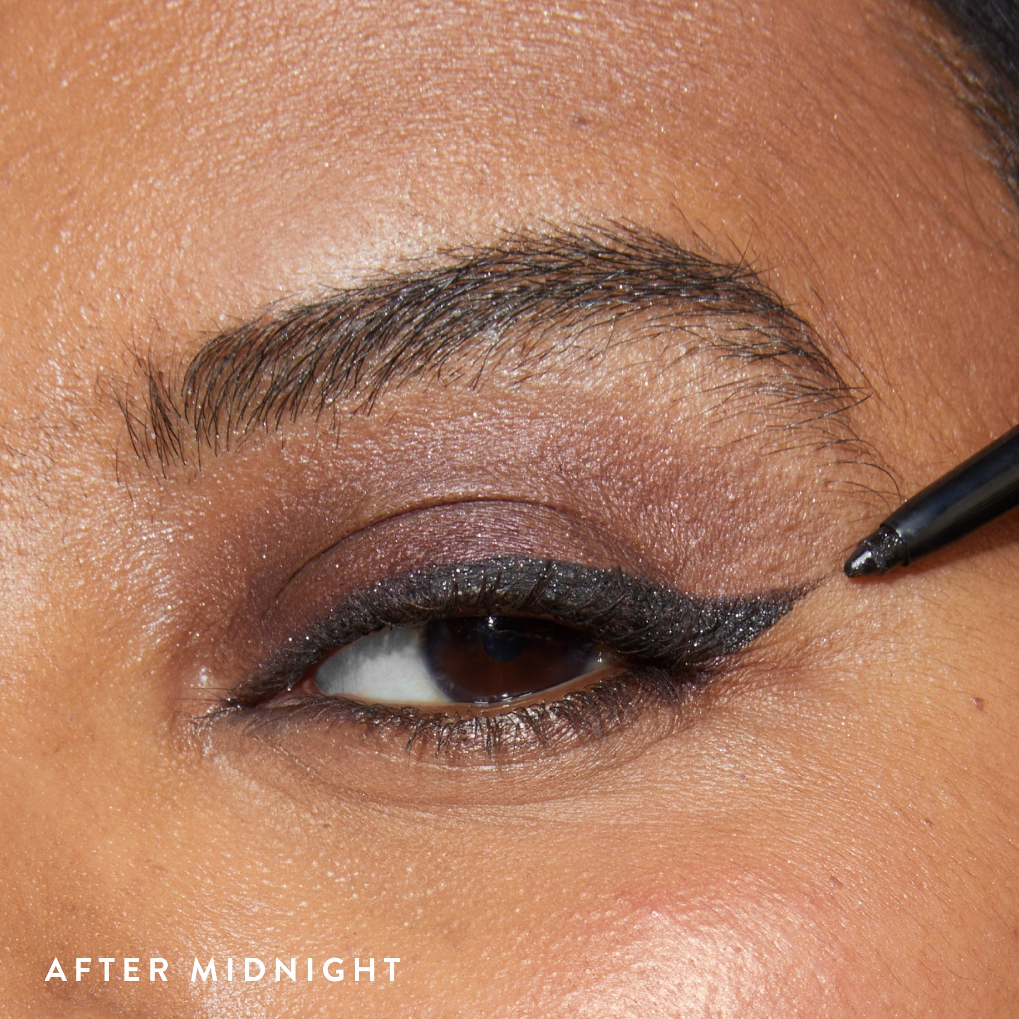 INKcredible Waterproof Gel Eyeliner Pencil lifestyle on model wearing After Midnight