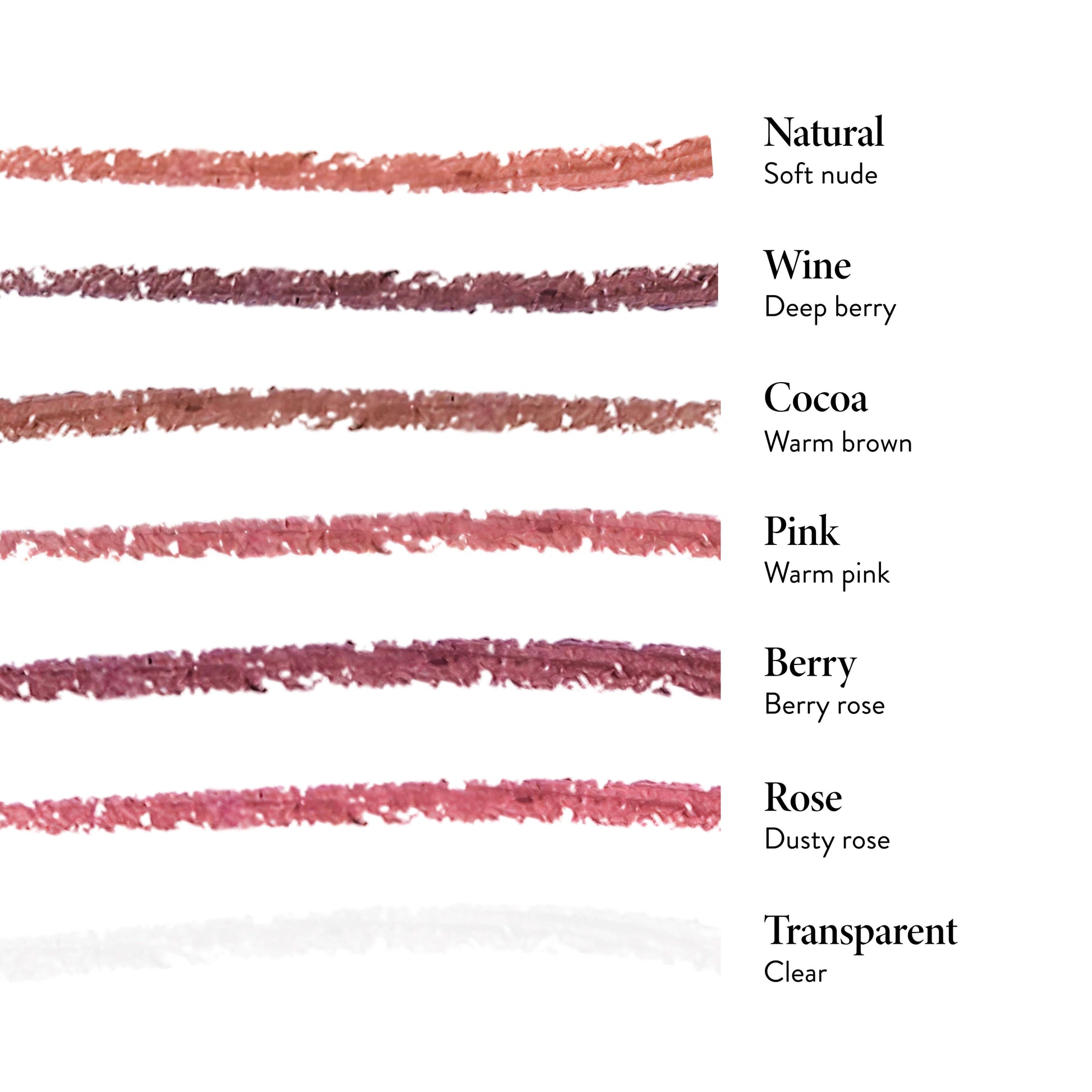 Line Smoother Featherproof Lip Liner shade descriptions