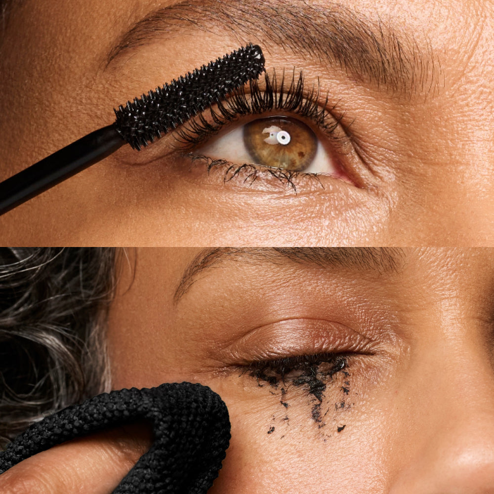 Laura Geller Tubing Mascara B&A showing model rubbing eye