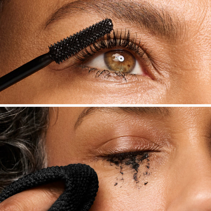 Laura Geller Tubing Mascara B&A showing model rubbing eye
