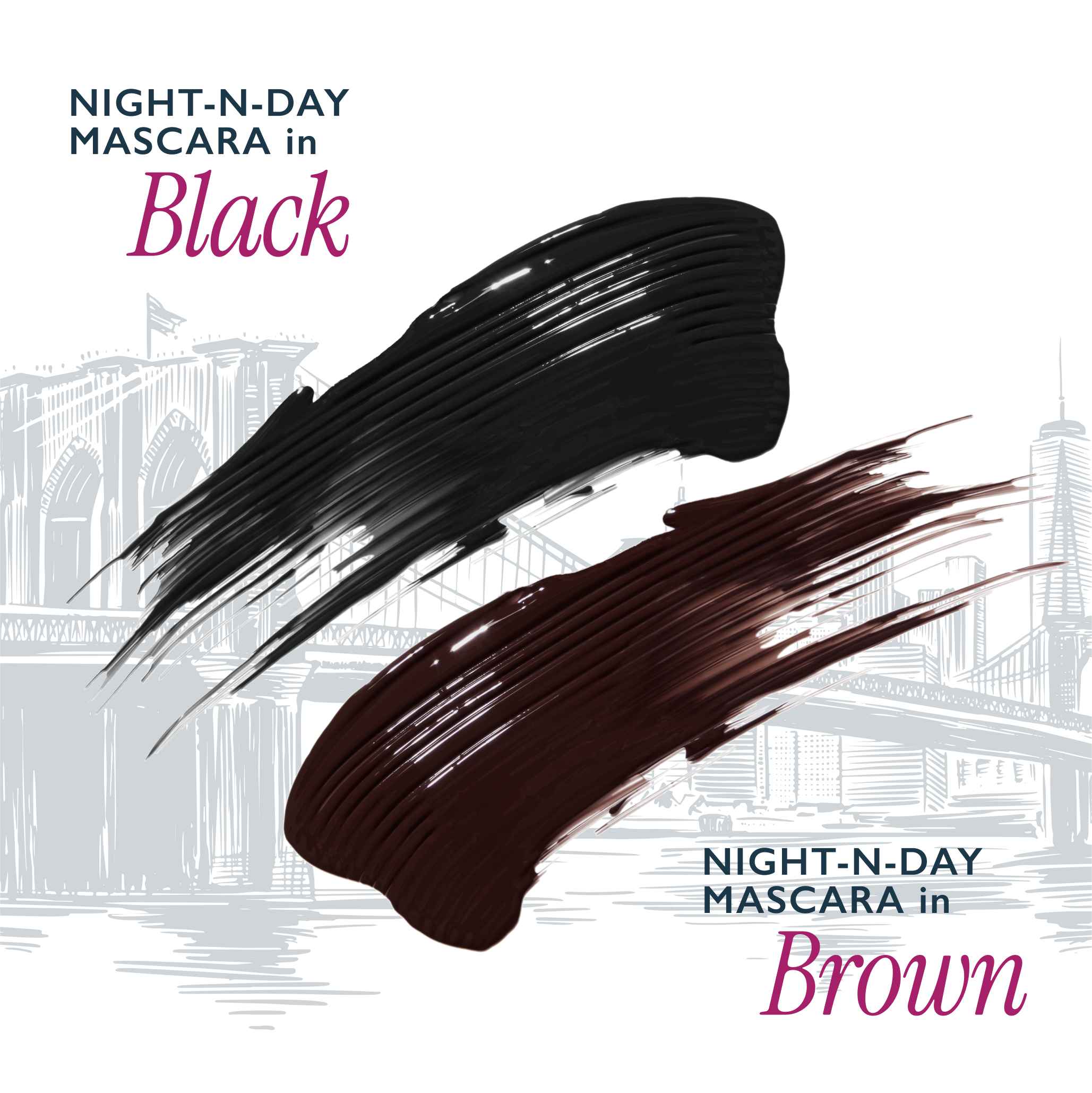 Night-N-Day Magnifying Mascara Kit shade names swatch