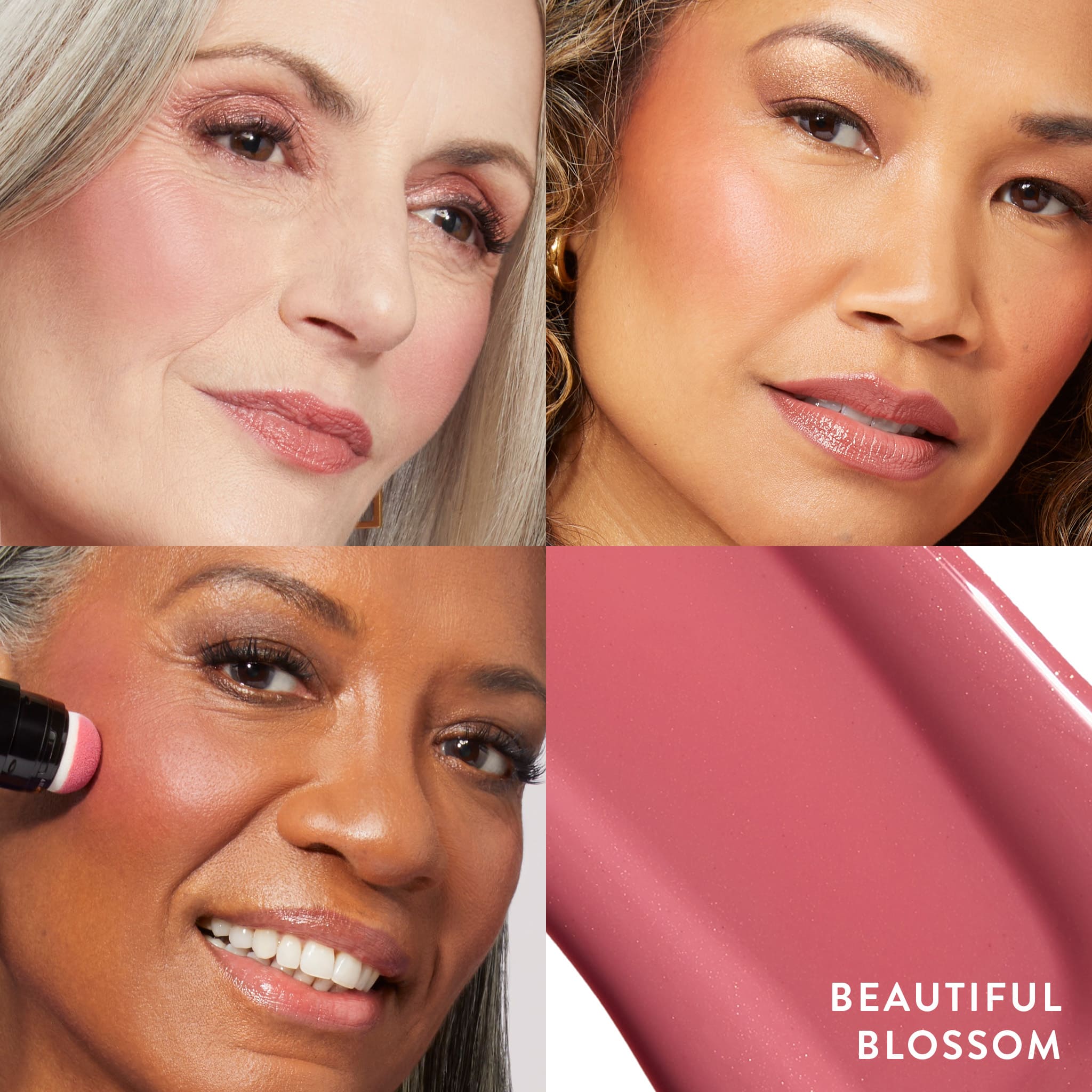 Serum Blush Cheek Tint model grid in beautiful blossom