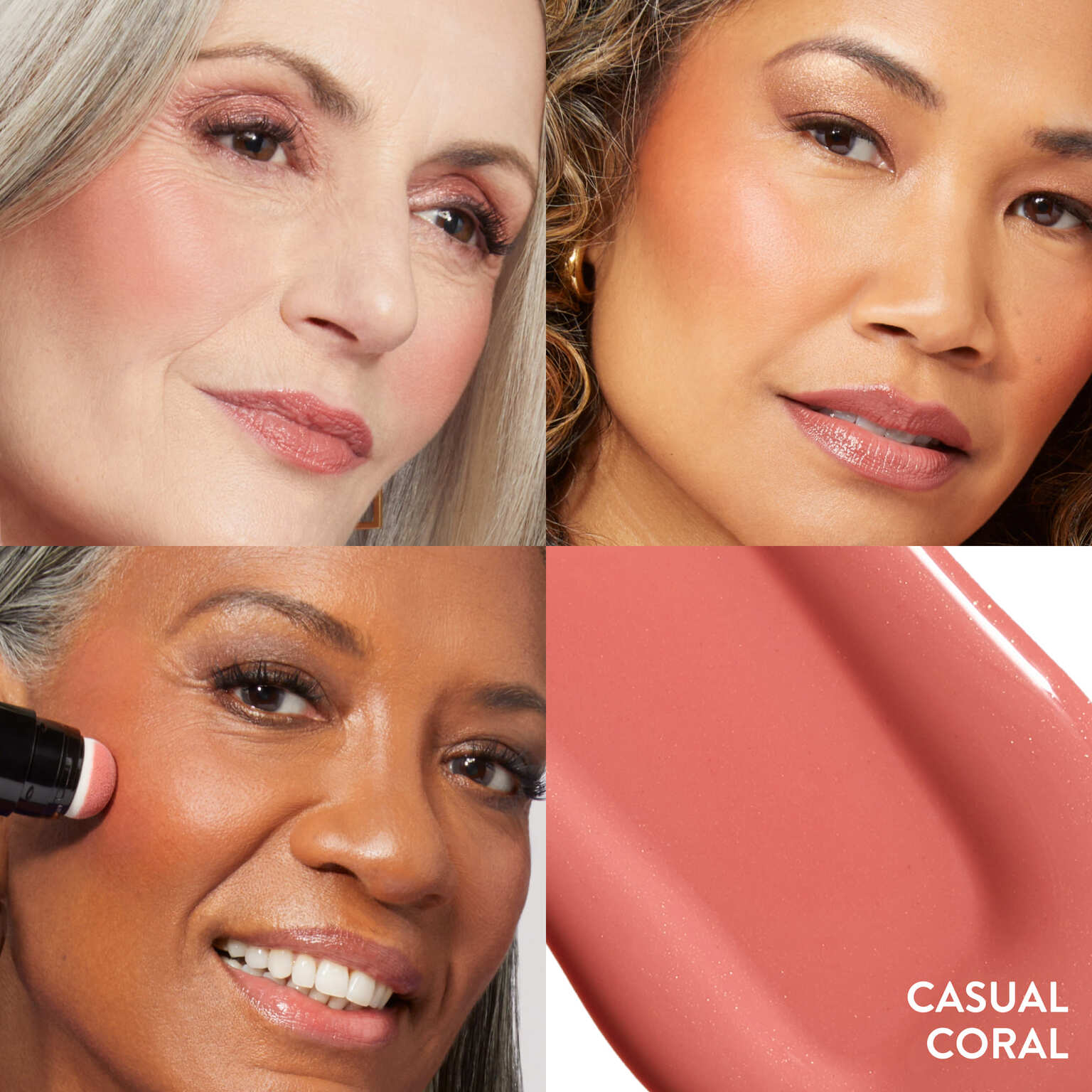 Serum Blush Cheek Tint model grid in casual coral