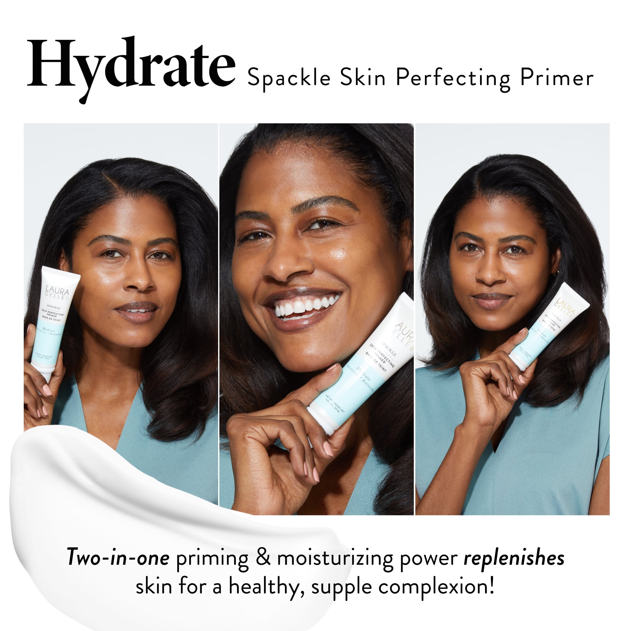 Spackle Skin Perfecting Primer: Hydrate product benefits on model 
