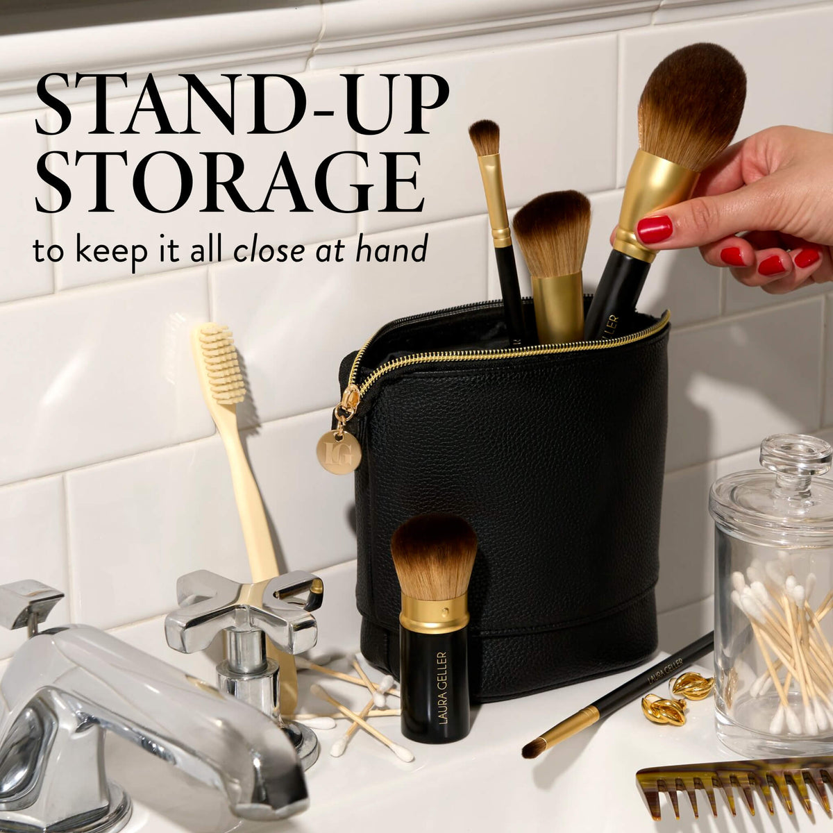 Expandable Brush Case product shot in bathroom