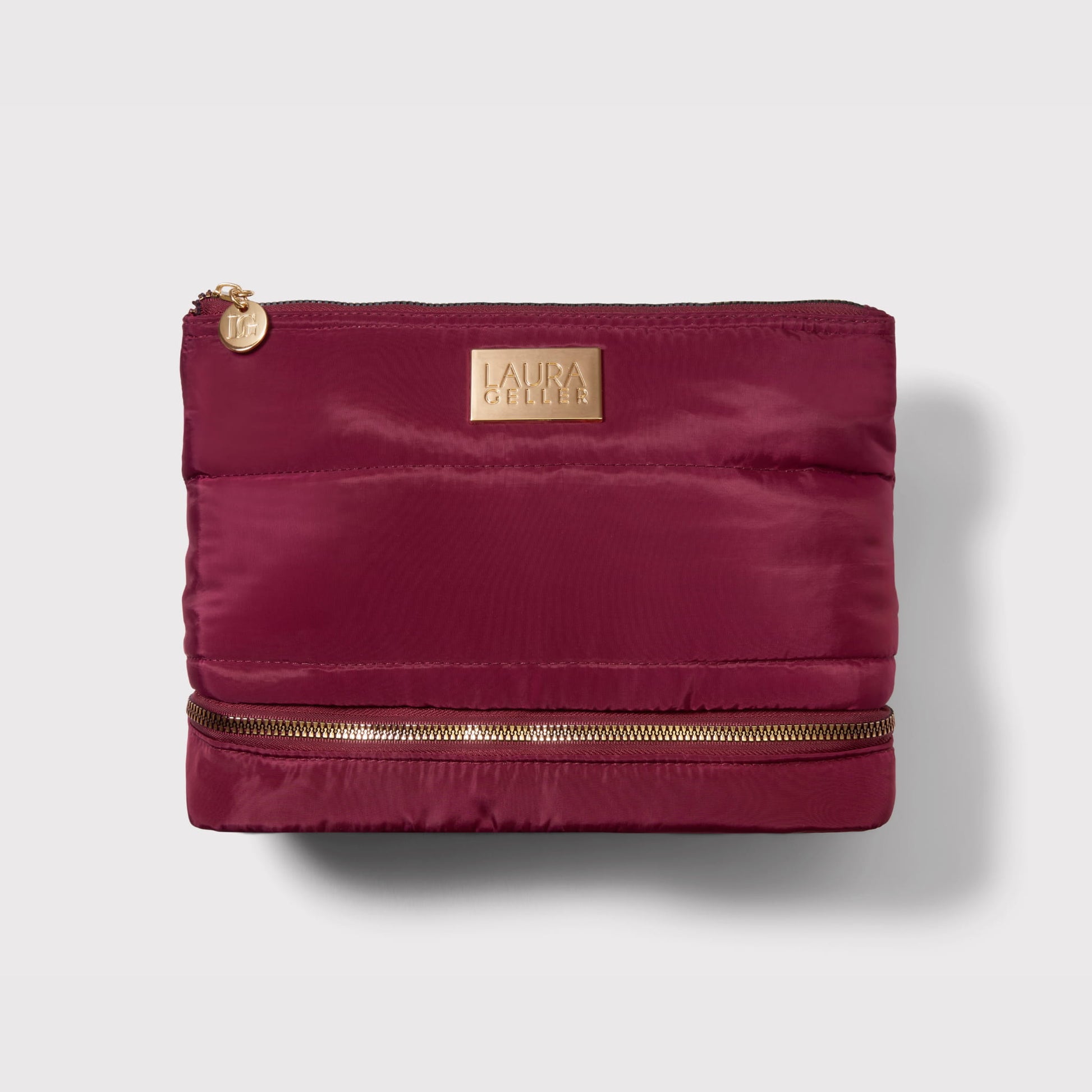 Quilted Makeup Bag with Brush Case, Burgundy soldier 